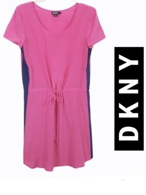 DKNY Silk Fuchsia Tie Waist Shift Dress, Size Small
